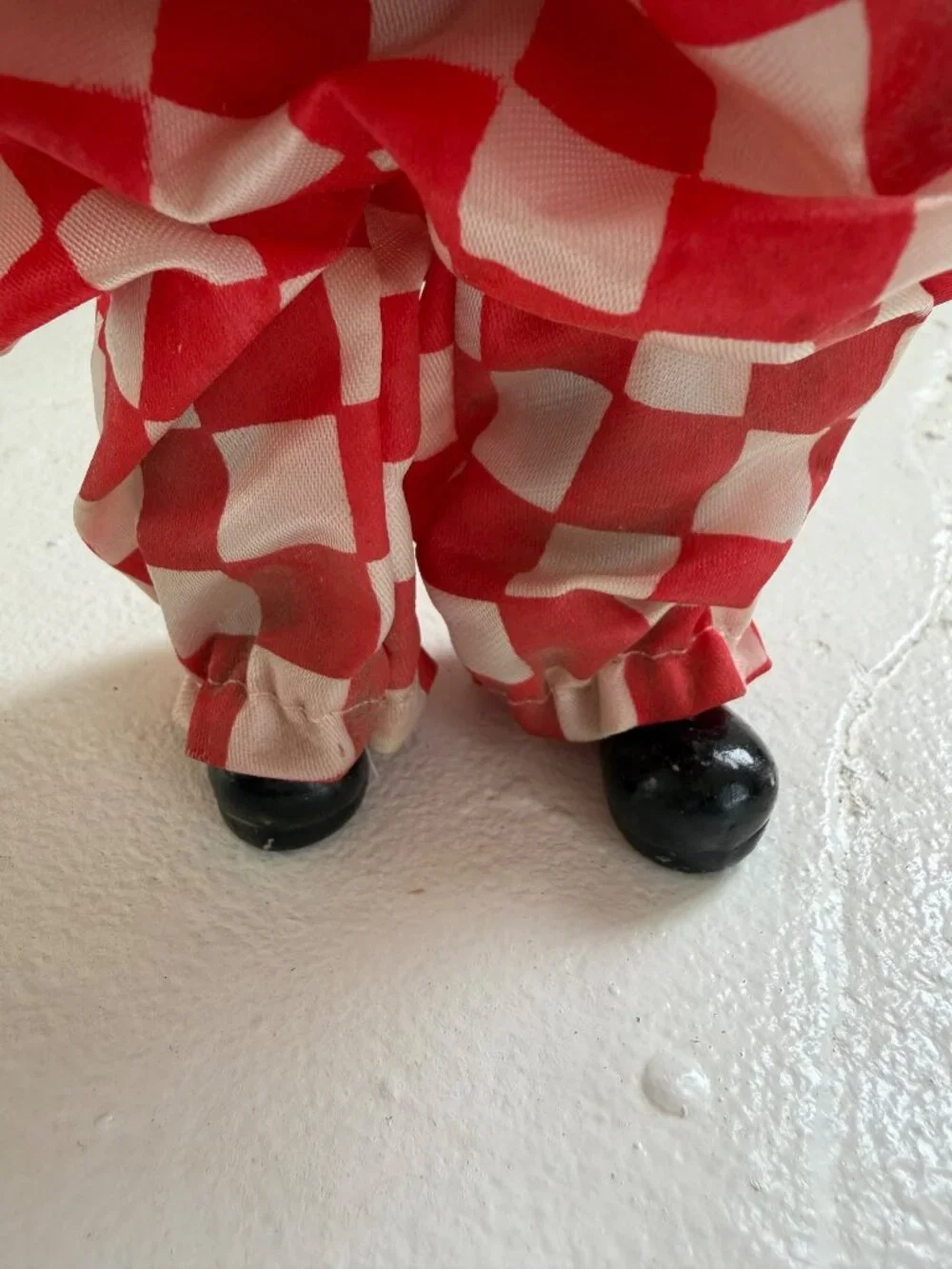 Vintage Red & White Harlequin Checkeredboard Clown Doll Yarn Hair Figurine - Picture 9 of 14